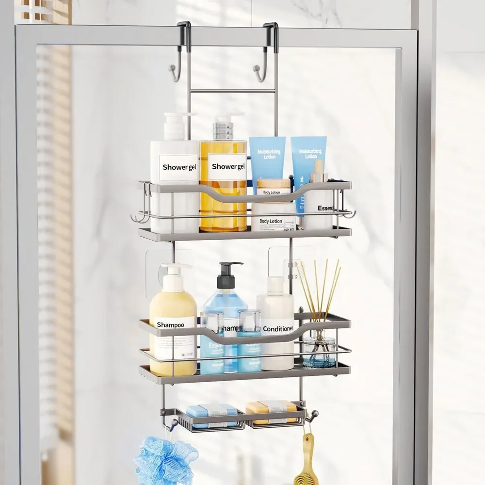Over The Door Shower Caddy - 3 Tier Shower Organizer (Sand Nickel)